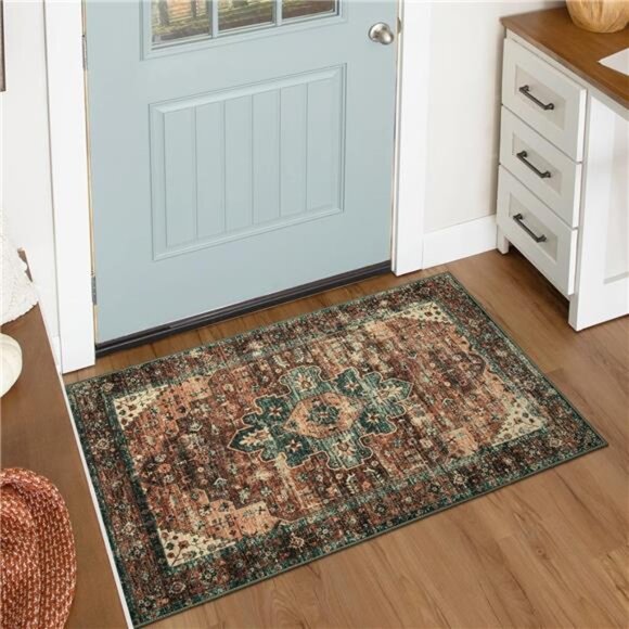 Washable Vintage Bathroom Rug, Small Area Rug 2x3 Entryway Rug Indoor Door Mat - Picture 1 of 6